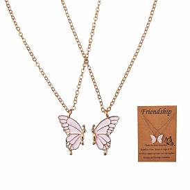 2Pcs Matching Butterfly Necklaces, 316L Surgical Stainless Steel Couple Pendant Necklaces for Mother Daughter Friends, Golden