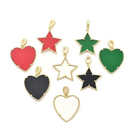 Rack Plating Brass Pendants, with Resin, Long-Lasting Plated, Lead Free & Cadmium Free, Real 18K Gold Plated, Heart Star