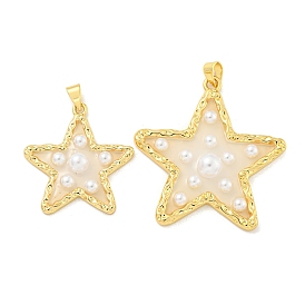 Rack Plating Brass & Epoxy Resin Pendants, Star Charms with Plastic Beads, Long-Lasting Plated, Lead Free & Cadmium Free