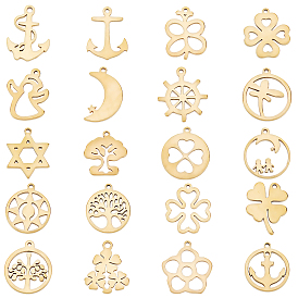 Unicraftale 40Pcs 20 Style 304 Stainless Steel Pendants, Laser Cut, Mixed Shapes