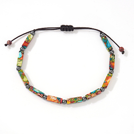Adjustable Dyed Natural Imperial Jasper Cuboid Braided Bead Bracelets for Women