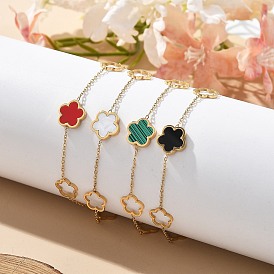 Ion Plating(IP) 304 Stainless Steel Link Bracelets, Cable Chain Jewelry for Women, with Enamel, Flower