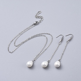 Shell Pearl Dangle Earring & Pendant Necklace Jewelry Sets, with Brass Cable Chains, 316 Surgical Stainless Steel Earring Hooks, 304 Stainless Steel Findings and Cardboard Jewelry Boxes