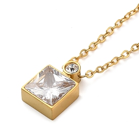 Square Vacuum Plating 304 Stainless Steel Pendant Necklaces, with Glass