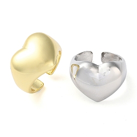 Eco-Friendly Brass Heart Open Cuff Rings for Women, Long-Lasting Plated, Lead Free & Cadmium Free