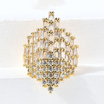 Латунные микро-паве кубические цирконии регулируемые манжеты открытые кольца, без кадмия и без свинца, лист