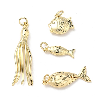 Латунные подвески, Подвески в виде рыб/осьминогов, без кадмия и без свинца, долговечный, стойки покрытие