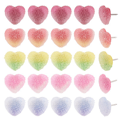 50 шт. 5 цвета сердца градиент цвета друзы смоляные кнопки для рисования, с железной фурнитурой, Маркировочные булавки, для фото стены, карты, доска объявлений или пробковые доски, платина