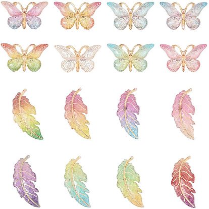Transparent Acrylic Big Pendants, with Plated Bottom, Leaf and Butterfly