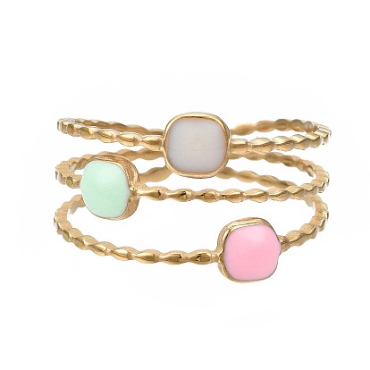 304 квадратная открытая манжета из нержавеющей стали с эмалью, массивное полое кольцо для женщин