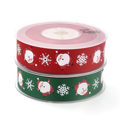 Polyester Grosgrain Ribbon, Single Face Printed, for Halloween Gift Wrapping, Party Decoration, Father Christmas & Snowflake Pattern