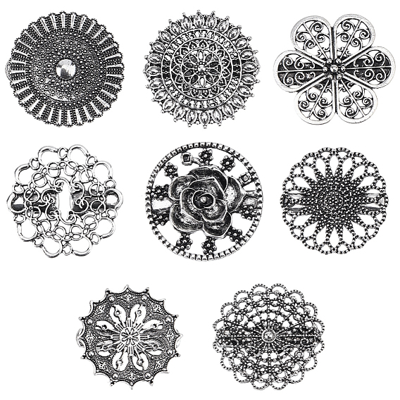 8piezas 8estilos clips de aleación para cárdigan, clips de cuello suéter, flor