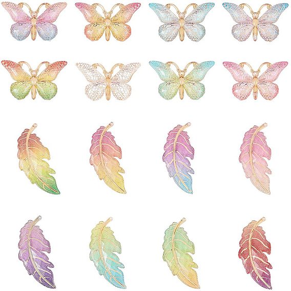 Transparent Acrylic Big Pendants, with Plated Bottom, Leaf and Butterfly