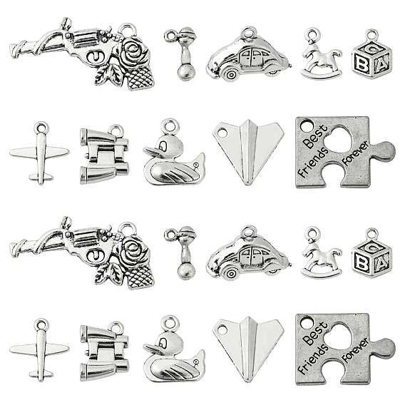 100 шт 10 стили подвески из сплава в тибетском стиле, без кадмия, без никеля и без свинца, самолет и пистолет и утка