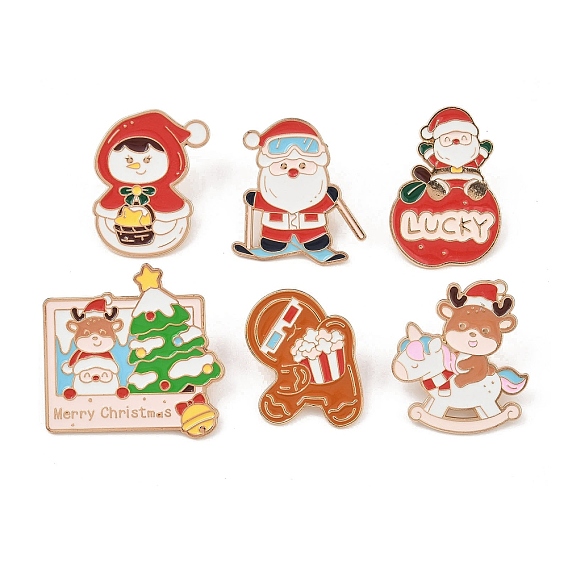 Рождественские эмалевые булавки, булавки для лацканов из сплава для одежды рюкзака, золотой свет