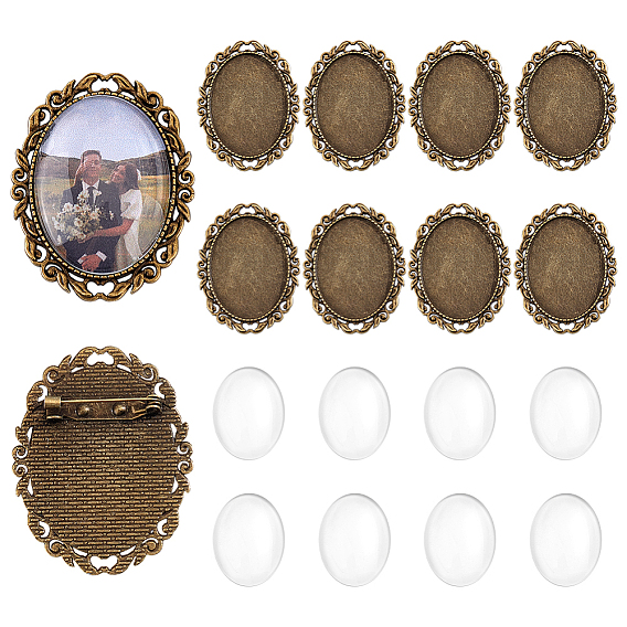 Наборы для изготовления брошей своими руками, в том числе 10шт. овальных оправ для кабошонов из сплава и 10шт. стеклянных кабошонов