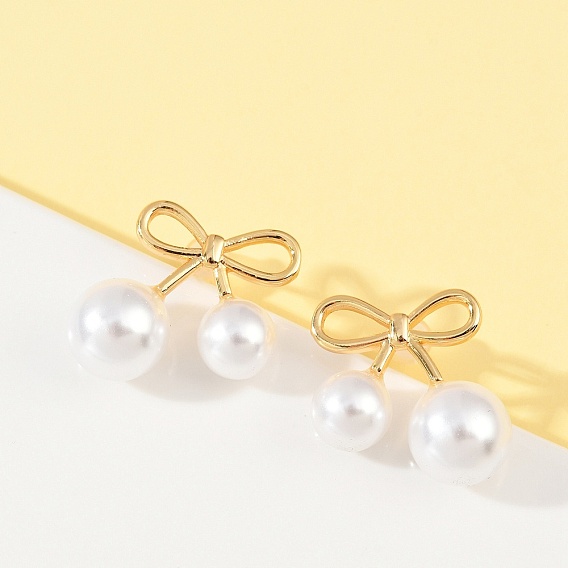 Латунь серьги, с ABS имитации жемчуга, долговечный, никель freem, бантом