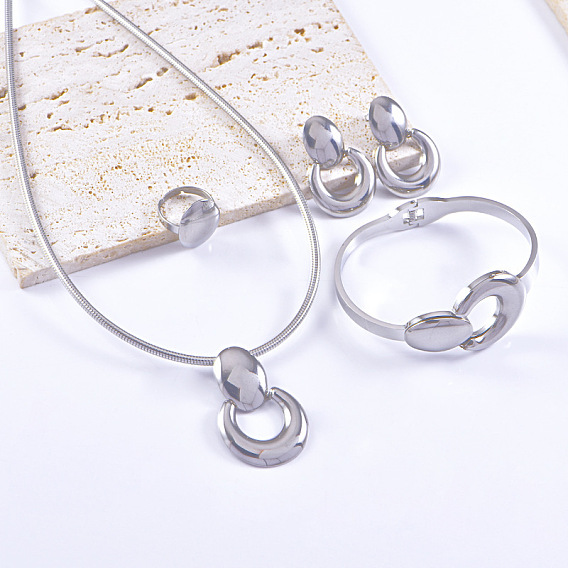 304 ожерелья и браслеты из нержавеющей стали, серьги-гвоздики и комплекты колец, овальные