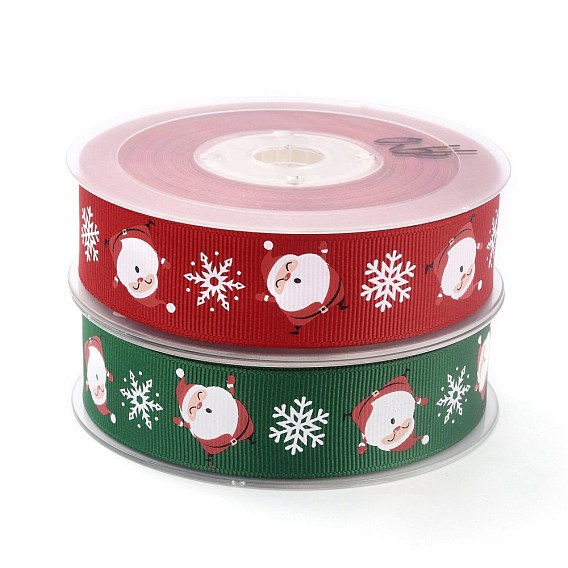 Polyester Grosgrain Ribbon, Single Face Printed, for Halloween Gift Wrapping, Party Decoration, Father Christmas & Snowflake Pattern