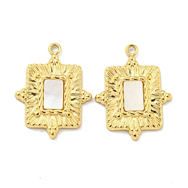 Vacuum Plating 304 Stainless Steel Pendants, with Shell, Rectangle Charms, Real 18K Gold Plated