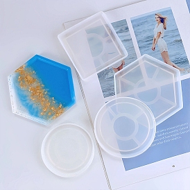 Moules plats en silicone pour tapis de tasse, ronds/carrés/hexagonaux, moules de dessous de verre en résine, pour la résine UV, fabrication artisanale de résine époxy