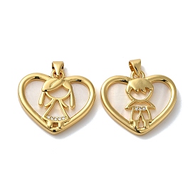 Brass Micro Pave Clear Cubic Zirconia Pendants, with Shell, Lead Free & Cadmium Free, Long-Lasting Plated, Heart