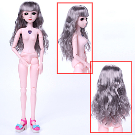 Plastic Movable Joints Action Figure Body, with Head & Blunt Bangs Long Curly Hairstyle & Random Color Shoes, for Female BJD Doll Accessories Marking