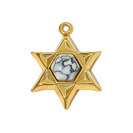 304 нержавеющая сталь с подвесками из драгоценных камней, звезда прелести Дэвида, ионное покрытие (ip), реальный 18 k позолоченный