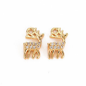 Brass Micro Pave Clear Cubic Zirconia Charms, Nickel Free, Deer