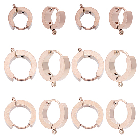 Unicraftale 12Pcs 3 Style Ion Plating(IP) 304 Stainless Steel Huggie Hoop Earrings Findings, with Loop, Ring