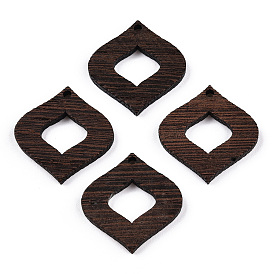Natural Wenge Wood Pendants, Undyed, Rhombus Frame Charms