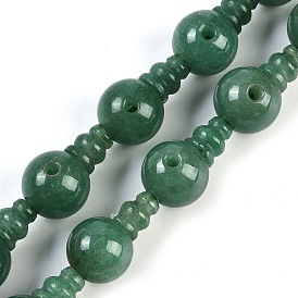 Natural Green Aventurine 3-Hole Guru Beads Strands, for Buddhist Jewelry Making, T-Drilled Beads, Gourd