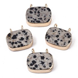 Natural Gemstone Pendants, with Edge Golden Plated and Iron Loops, Oval