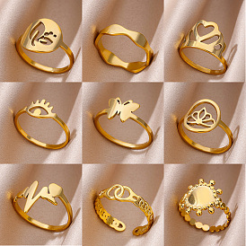 Personality Special-Interest 304 Stainless Steel Finger Rings for Women, Golden