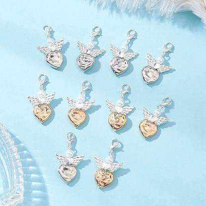 60 шт. 2 цвета ccb пластиковый кулон в форме сердца ангела украшения, с акриловыми шариками и омаров коготь застежками