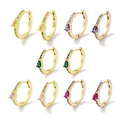 Brass Pave Cubic Zirconia Hoop Earrings for Women, Real 18K Gold Plated
