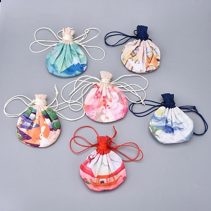 Printed Polyester Drawstring Jewelry Pouches, Double Layer Coin Purse Sachet Jewelry Bag