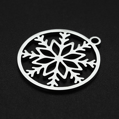 Christmas 201 Stainless Steel Pendants, Laser Cut, Ring with Snowflake
