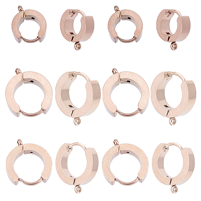 12Pcs 3 Style Ion Plating(IP) 304 Stainless Steel Huggie Hoop Earrings Findings, with Loop, Ring