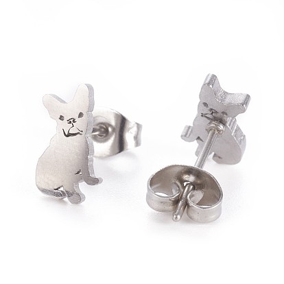 304 Stainless Steel Puppy Jewelry Sets, Cable Chains, Pendant Necklaces and Stud Earrings, with Ear Nuts/Earring Back, Chihuahua Dog