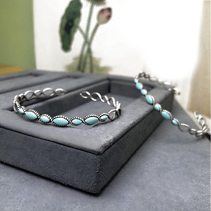 Овальные браслеты-манжеты из синтетических бирюзовых бусин для женщин, с стерлингового серебра