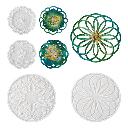 4 шт 4 стиль DIY цветочный узор коврик для чашки силиконовые формы, формы для литья смолы, для уф-смолы, изготовление изделий из эпоксидной смолы, разнообразные
