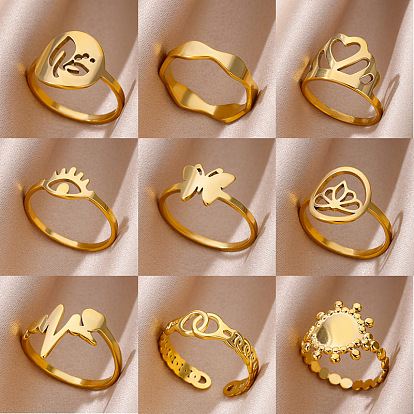 Personality Special-Interest 304 Stainless Steel Finger Rings for Women, Golden