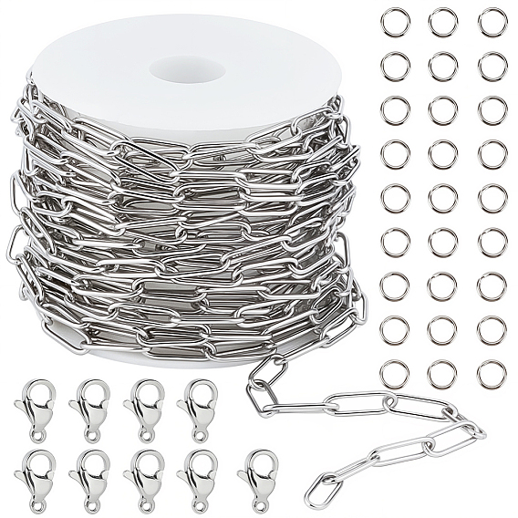 Наборы для изготовления ожерелий/браслетов своими руками, включая 304 цепочки для скрепок из нержавеющей стали, застежки-карабины и открытые кольца для прыжков.