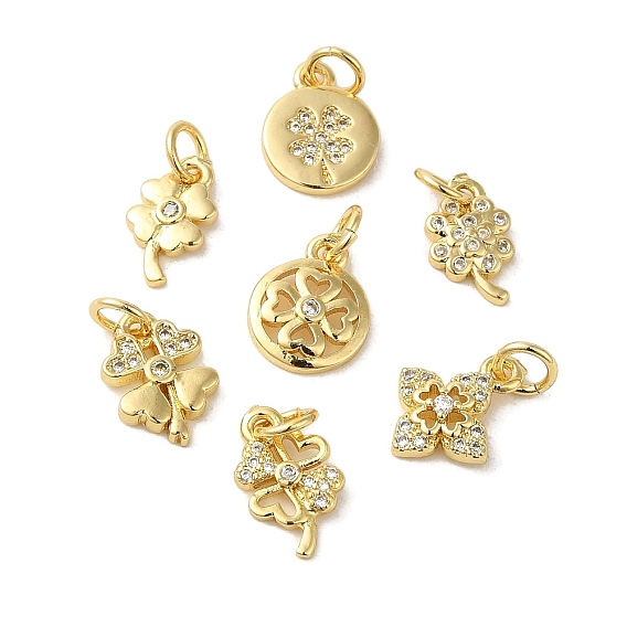 Латунные микропаве прозрачные подвески с фианитом, без кадмия, без никеля и без свинца, клевер