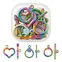6 Sets 3 Style Ion Plating(IP) 304 Stainless Steel Toggle Clasps, Heart & Arrow, Ring & Bar