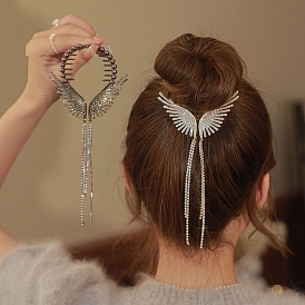 Alloy Hair Combs, with Rhinestone and Imitation Pearl Bead, Wing