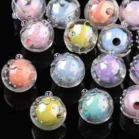 AB Color Transparent Acrylic Beads, Bead in Bead, Tomato