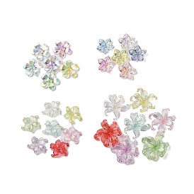 Transparent Acrylic Beads, UV Plated Iridescent, Flower