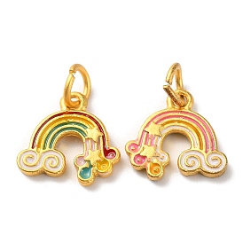 Rack Plating Alloy Enamel Charms, with Jump Ring, Cadmium Free & Lead Free, Rainbow with Cloud, Matte Gold Color